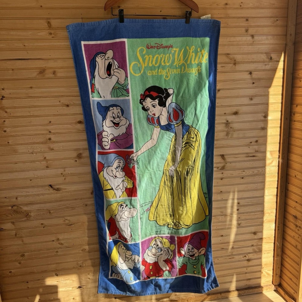 Vtg 1990s Beach Towel Snow White & the Seven Dwarfs Franco Walt Disney 56"x29"